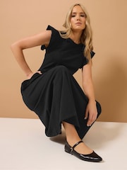 Long Tall Sally Black 100% Cotton Frill Smock Midi Dress - Image 4 of 6