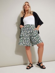 Yours Curve Black Crinkle Jersey Shorts - Image 1 of 5
