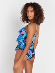 M&Co Black Floral Print Triple Frill Swimsuit - Image 3 of 7