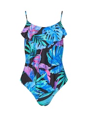 M&Co Black Floral Print Triple Frill Swimsuit - Image 6 of 7