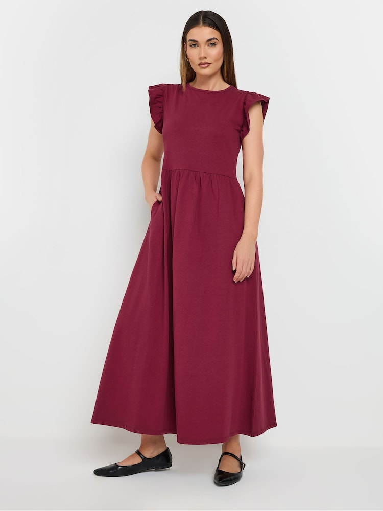Long Tall Sally Red 100% Cotton Frill Smock Midi Dress - Image 1 of 5