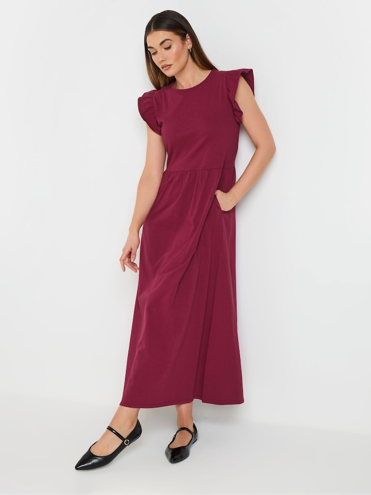 Long Tall Sally Red 100% Cotton Frill Smock Midi Dress - Image 2 of 5
