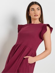Long Tall Sally Red 100% Cotton Frill Smock Midi Dress - Image 4 of 5