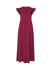 Long Tall Sally Red 100% Cotton Frill Smock Midi Dress - Image 5 of 5