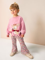 Pink Deer & Bunny Sweatshirt and Flare Leggings Set (3mths-7yrs) - Image 1 of 9