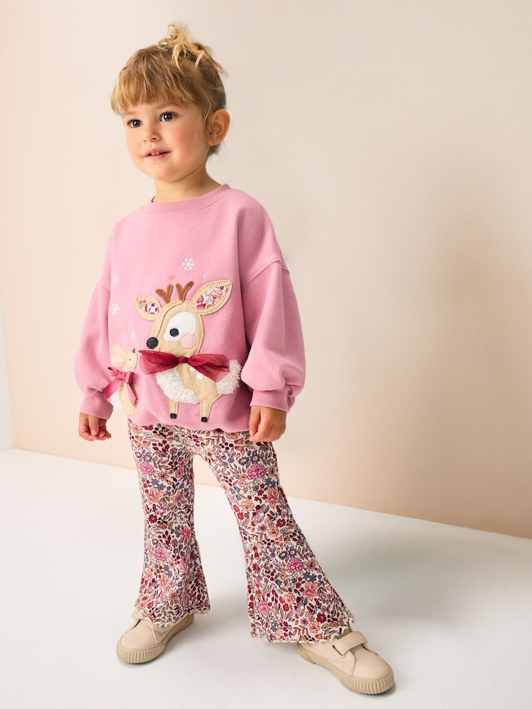 Pink Deer & Bunny Sweatshirt and Flare Leggings Set (3mths-7yrs) - Image 1 of 9
