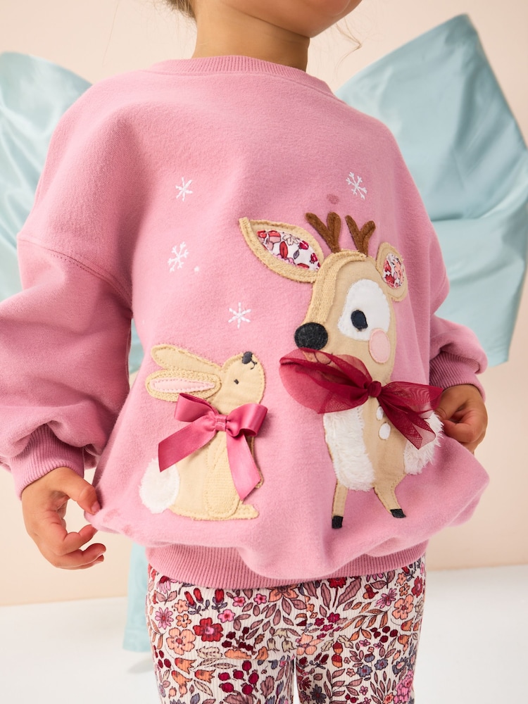 Pink Deer & Bunny Sweatshirt and Flare Leggings Set (3mths-7yrs) - Image 2 of 9