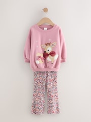 Pink Deer & Bunny Sweatshirt and Flare Leggings Set (3mths-7yrs) - Image 4 of 9