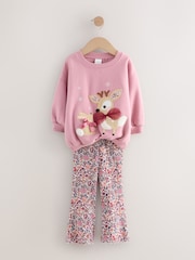 Pink Deer & Bunny Sweatshirt and Flare Leggings Set (3mths-7yrs) - Image 5 of 9