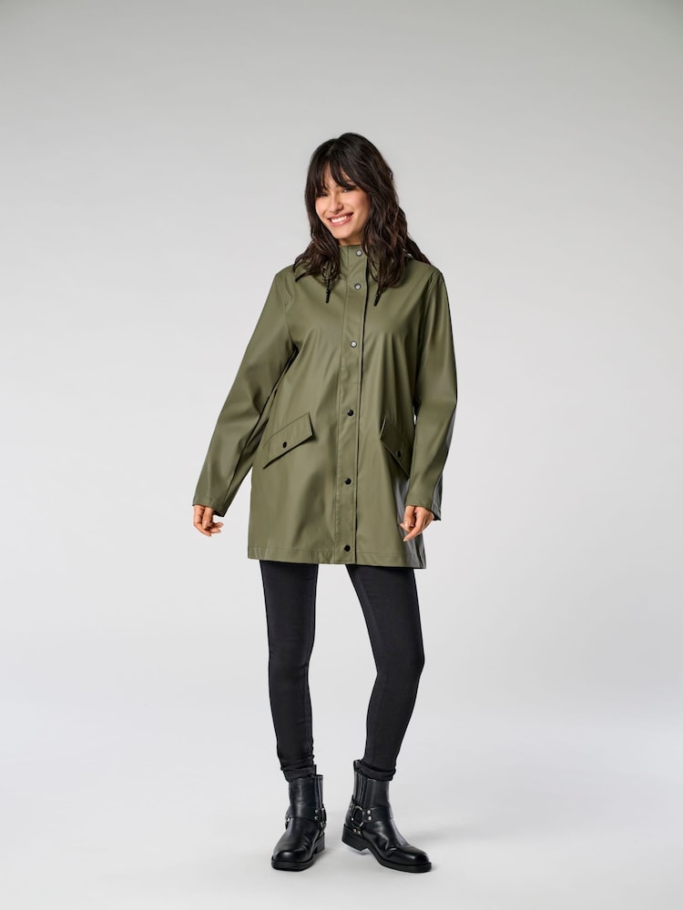 ONLY Green Water Resistant Raincoat With Hood - Image 1 of 7