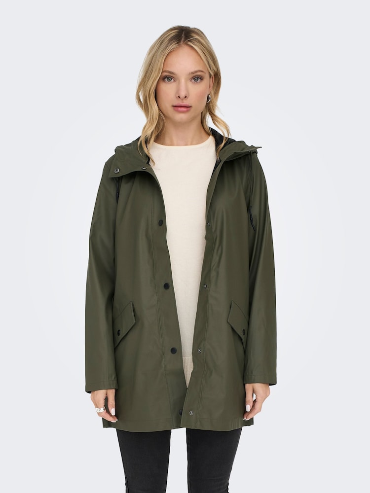 ONLY Green Water Resistant Raincoat With Hood - Image 2 of 7