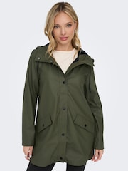 ONLY Green Water Resistant Raincoat With Hood - Image 3 of 7