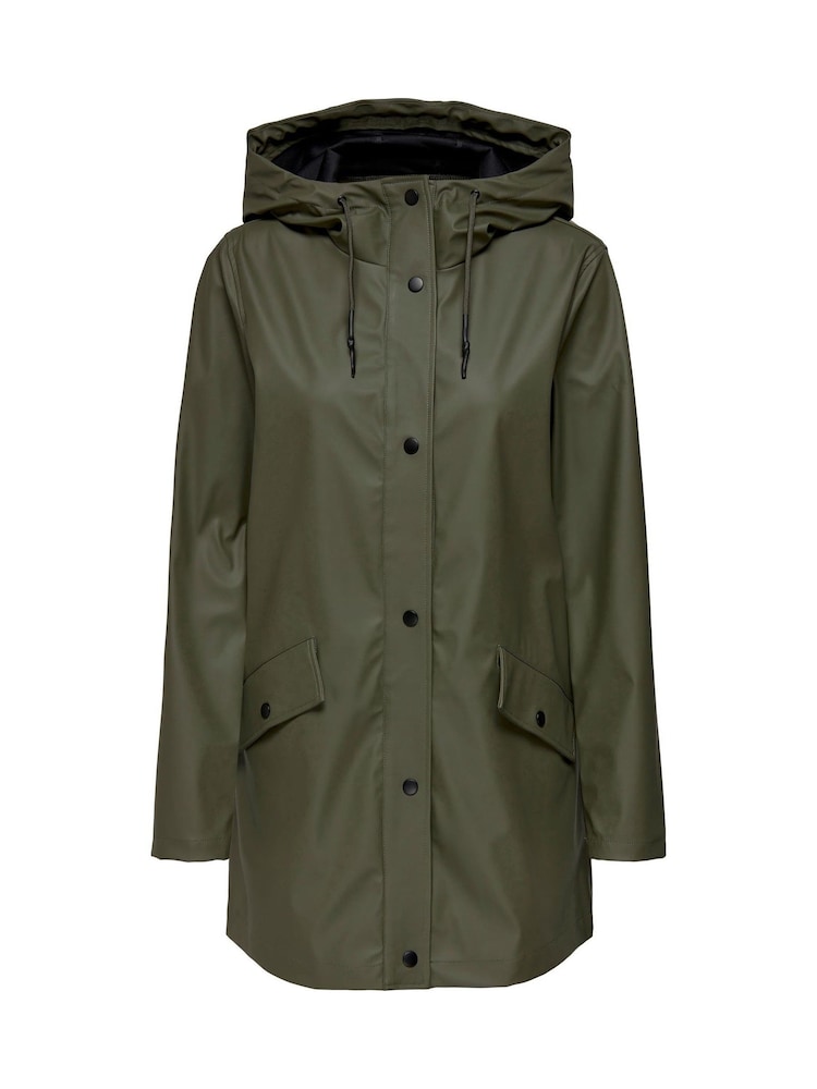 ONLY Green Water Resistant Raincoat With Hood - Image 7 of 7