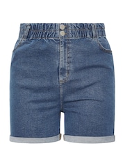Yours Curve Mid-Blue Elastic Waist Denim Shorts - Image 5 of 5