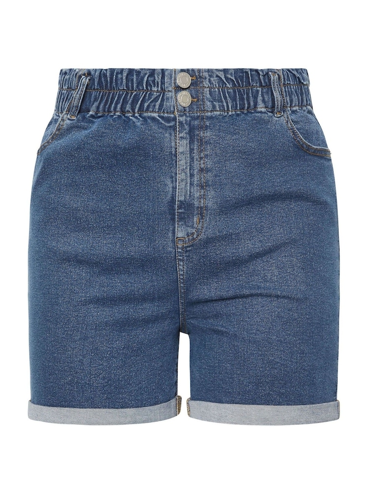 Yours Curve Mid-Blue Elastic Waist Denim Shorts - Image 5 of 5