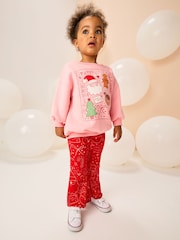 Pink/Red Christmas Sweatshirt and Flare Leggings Set (3mths-7yrs) - Image 1 of 3