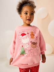 Pink/Red Christmas Sweatshirt and Flare Leggings Set (3mths-7yrs) - Image 2 of 3