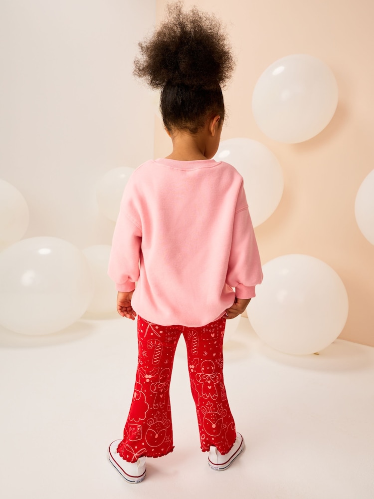 Pink/Red Christmas Sweatshirt and Flare Leggings Set (3mths-7yrs) - Image 3 of 3