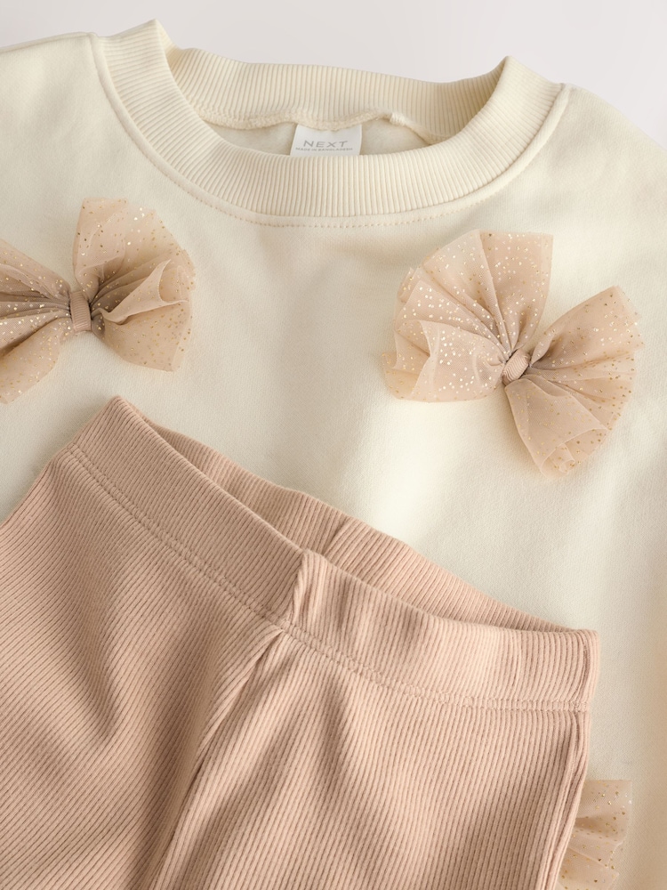 Cream Bow Sweatshirt & Flare Leggings Set (3mths-7yrs) - Image 9 of 9 Cream Bow Sweatshirt & Flare Leggings Set (3mths-7yrs) - Image 9 of 9