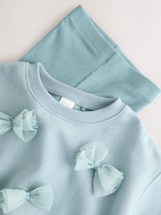 Blue Bow Sweatshirt & Flare Leggings Set (3mths-7yrs) - Image 8 of 9