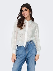 ONLY White Long Sleeved Broderie Anglais Shirt in 100% Cotton - Image 2 of 7