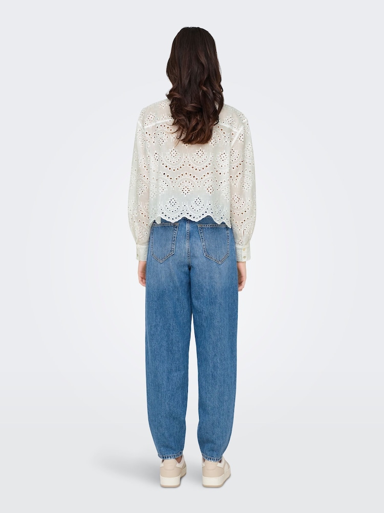 ONLY White Long Sleeved Broderie Anglais Shirt in 100% Cotton - Image 4 of 7