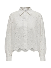 ONLY White Long Sleeved Broderie Anglais Shirt in 100% Cotton - Image 7 of 7
