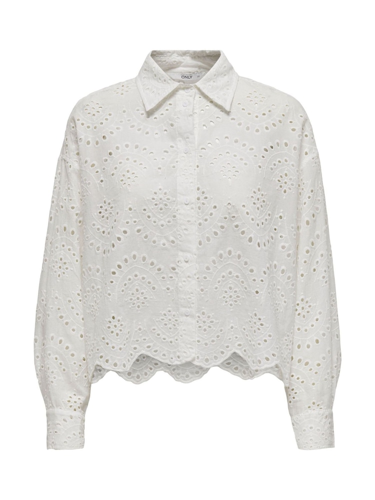ONLY White Long Sleeved Broderie Anglais Shirt in 100% Cotton - Image 7 of 7