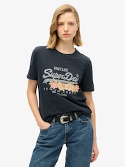 Superdry Blue Vintage Logo Premium Goods Floral 100% Cotton T-Shirt - Image 1 of 6