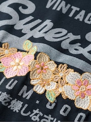Superdry Blue Vintage Logo Premium Goods Floral 100% Cotton T-Shirt - Image 6 of 6