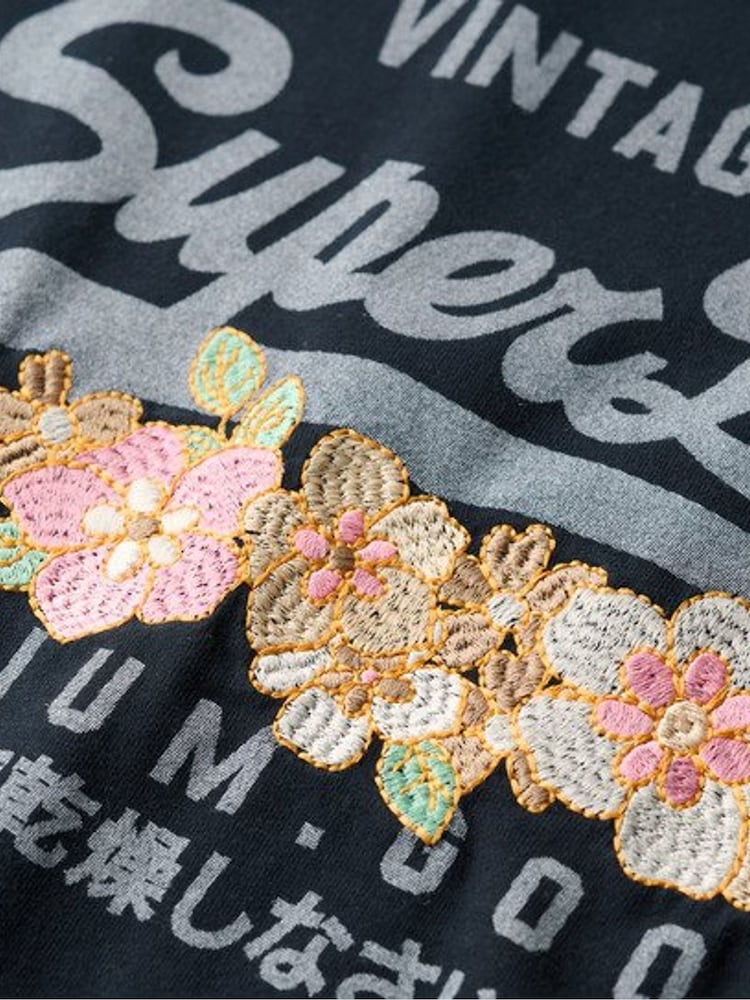 Superdry Blue Vintage Logo Premium Goods Floral 100% Cotton T-Shirt - Image 6 of 6