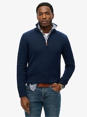 Superdry Blue Cotton Classics Half-Zip Knitted 100% Cotton Jumper - Image 1 of 6