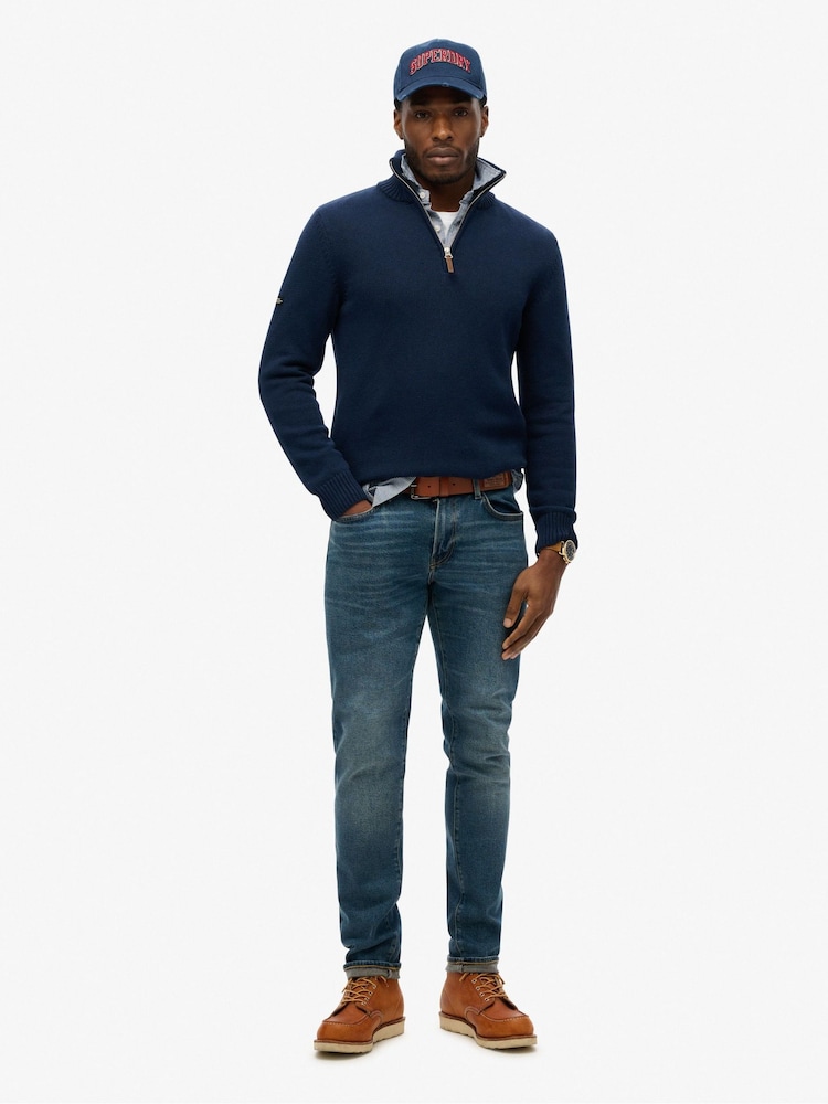 Superdry Blue Cotton Classics Half-Zip Knitted 100% Cotton Jumper - Image 2 of 6