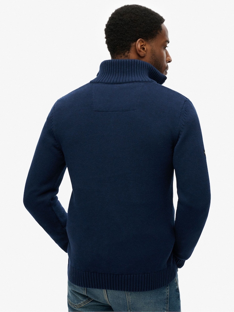 Superdry Blue Cotton Classics Half-Zip Knitted 100% Cotton Jumper - Image 3 of 6