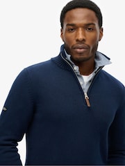 Superdry Blue Cotton Classics Half-Zip Knitted 100% Cotton Jumper - Image 4 of 6