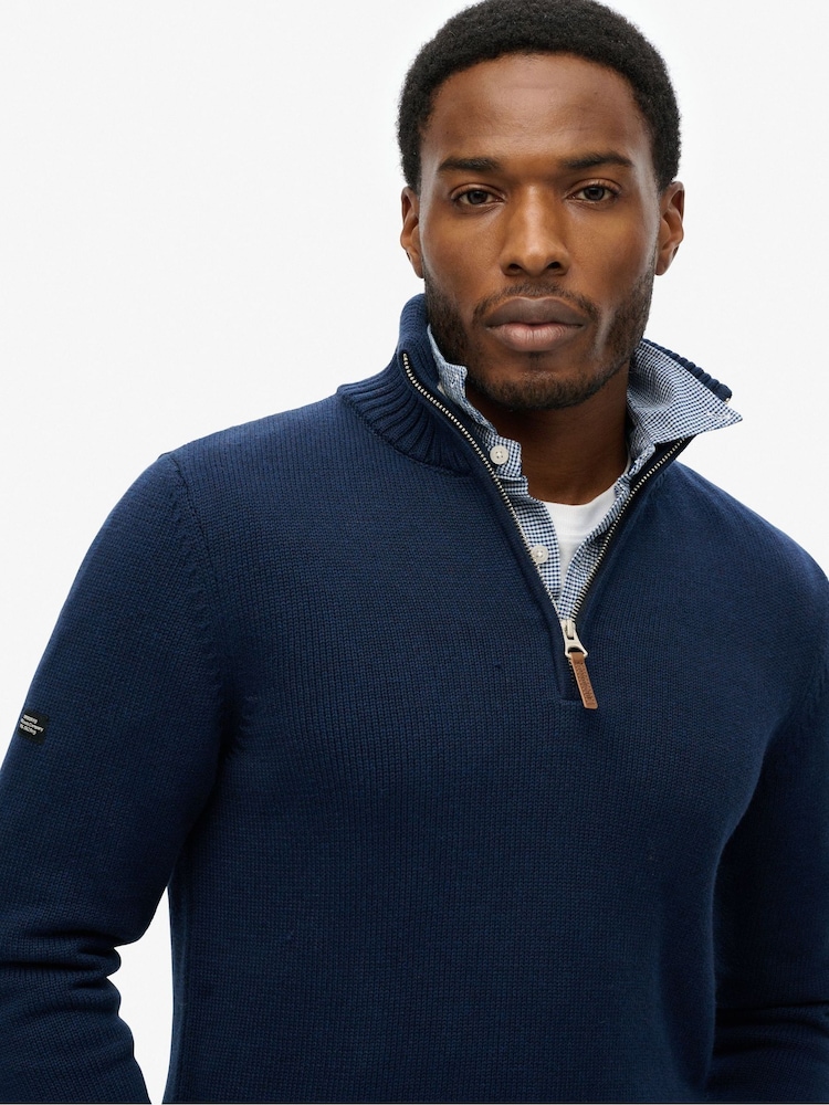 Superdry Blue Cotton Classics Half-Zip Knitted 100% Cotton Jumper - Image 4 of 6