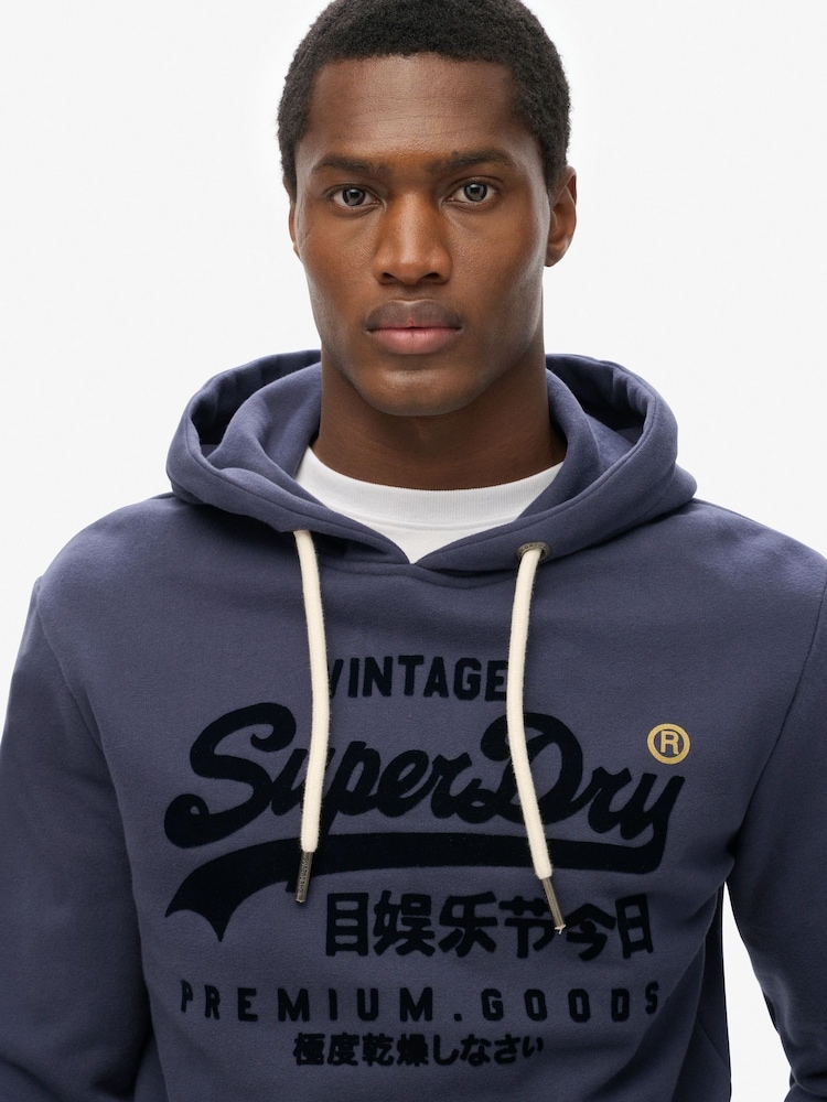 Superdry Blue Vintage Logo Tonal Hoodie - Image 2 of 6