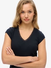 Superdry Blue 100% Cotton Essential Square Neck Short Sleeve T-Shirt - Image 3 of 4