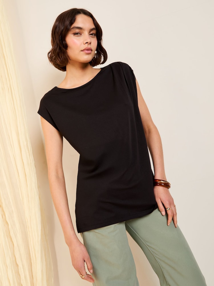 Friends Like These Black Petite Short Sleeve Drape Tunic - Image 1 of 4