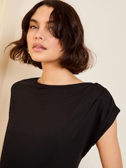 Friends Like These Black Petite Short Sleeve Drape Tunic - Image 2 of 4