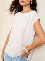 Friends Like These Ivory Petite Short Sleeve Drape Tunic - Image 1 of 4