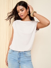 Friends Like These Ivory Petite Short Sleeve Drape Tunic - Image 2 of 4