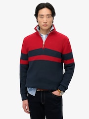 Superdry Blue 100% Cotton Classic Stripe Half-Zip Jumper - Image 1 of 6