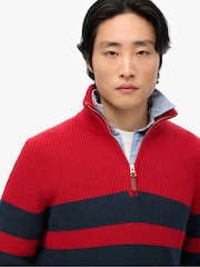 Superdry Blue 100% Cotton Classic Stripe Half-Zip Jumper - Image 4 of 6
