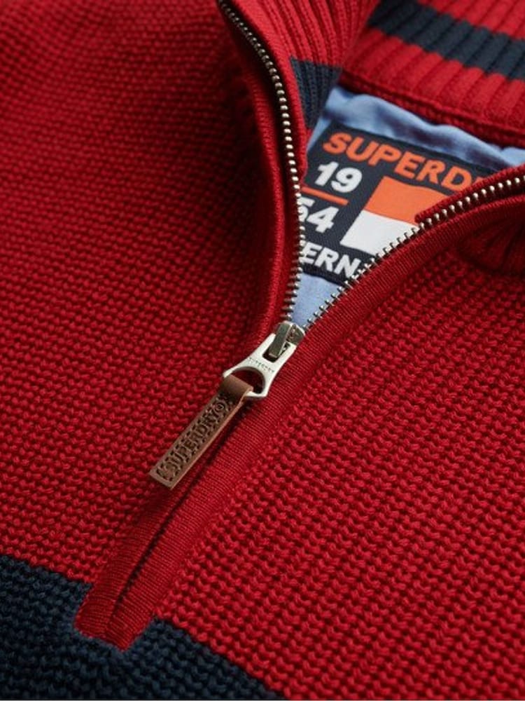 Superdry Blue 100% Cotton Classic Stripe Half-Zip Jumper - Image 6 of 6