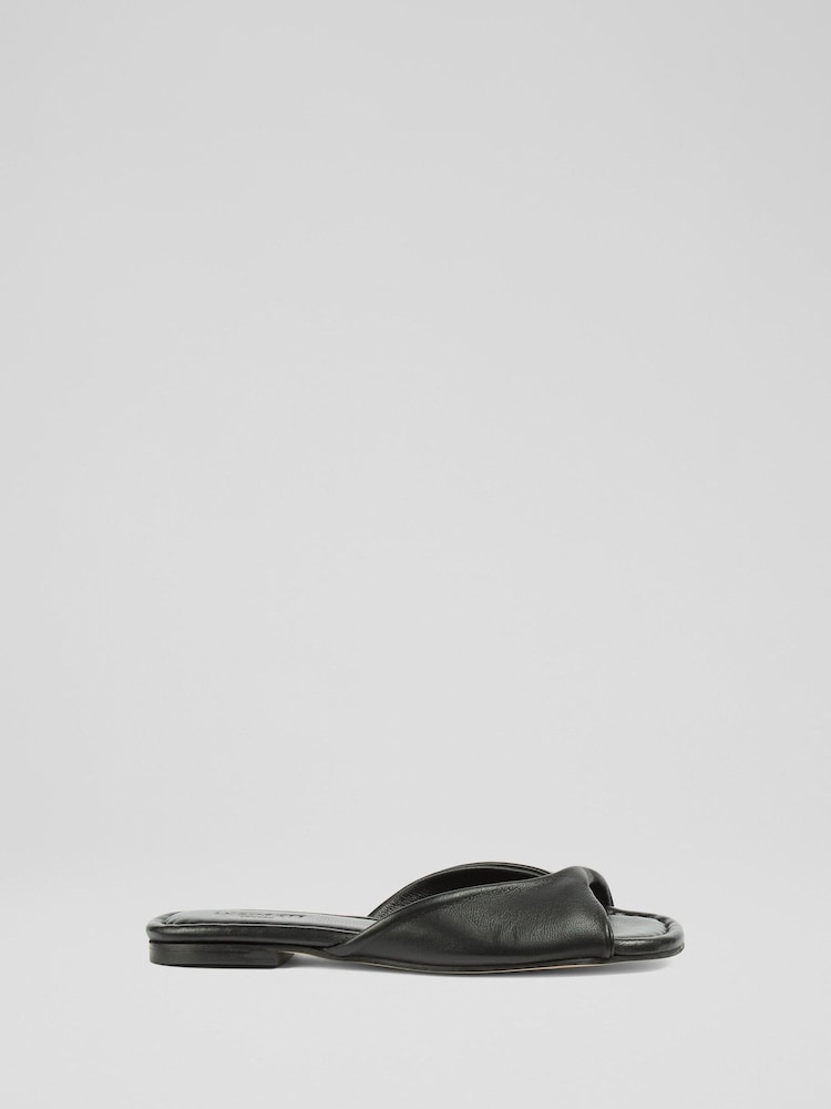 LK Bennett Black Cora Nappa Leather Twist Front Sandals - Image 1 of 4