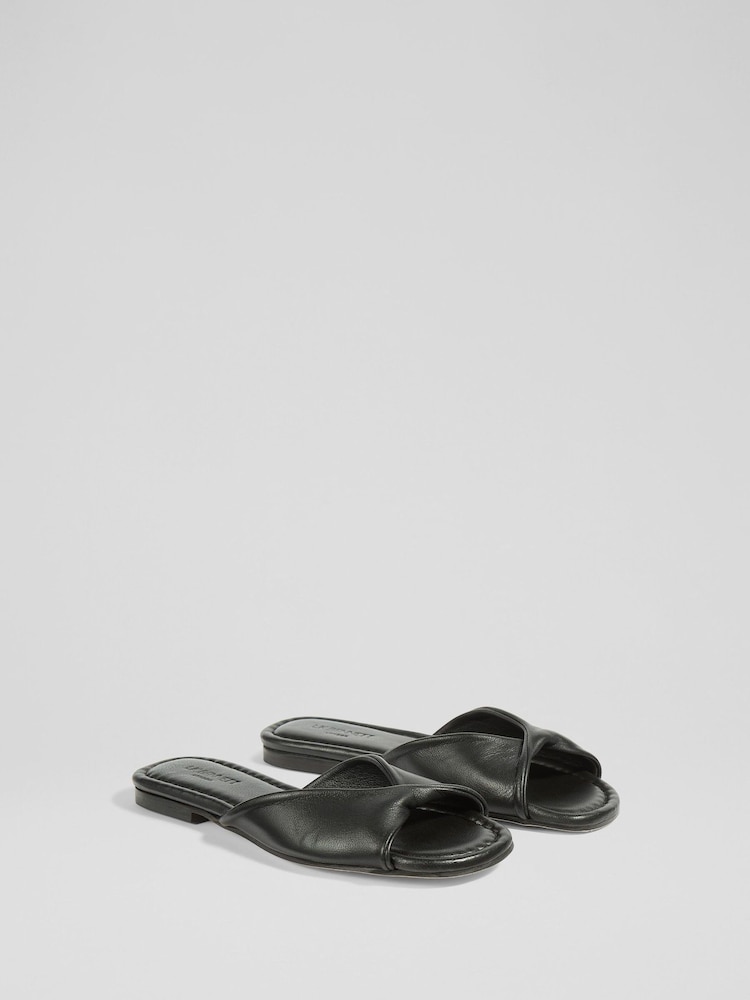 LK Bennett Black Cora Nappa Leather Twist Front Sandals - Image 2 of 4