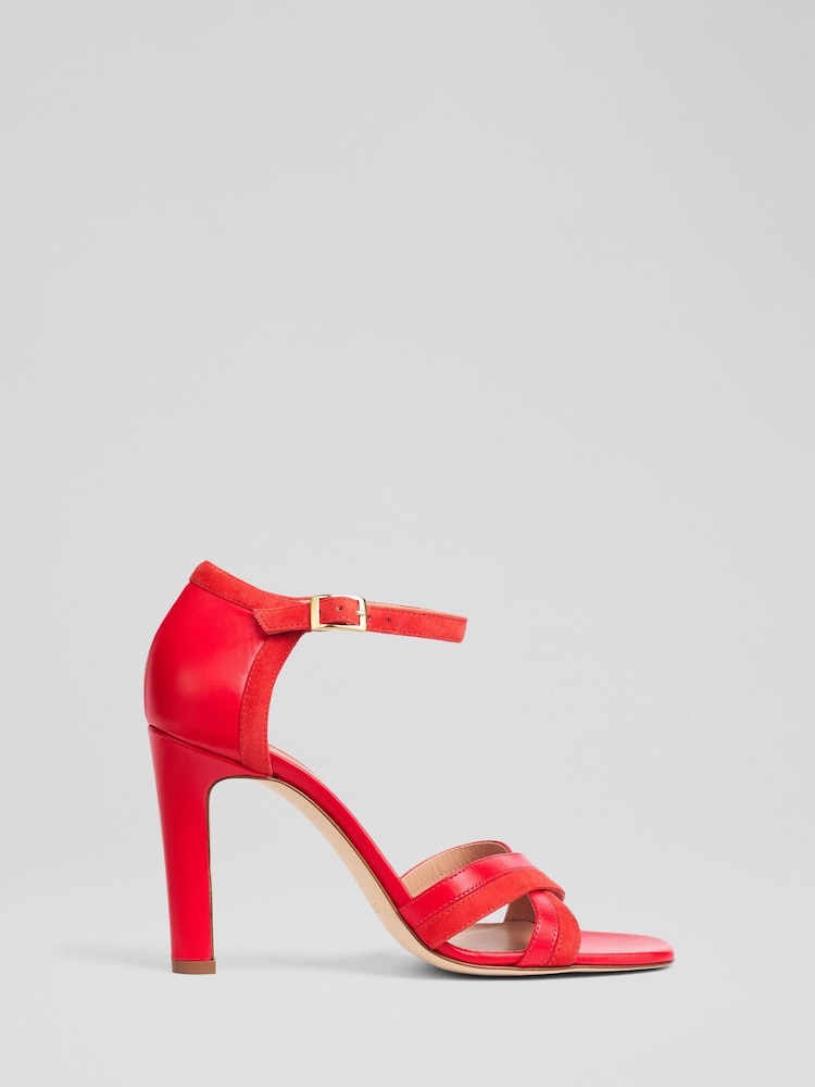 LK Bennett Red Lennon Suede & Nappa Colour Block Sandals - Image 1 of 3