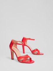 LK Bennett Red Lennon Suede & Nappa Colour Block Sandals - Image 2 of 3