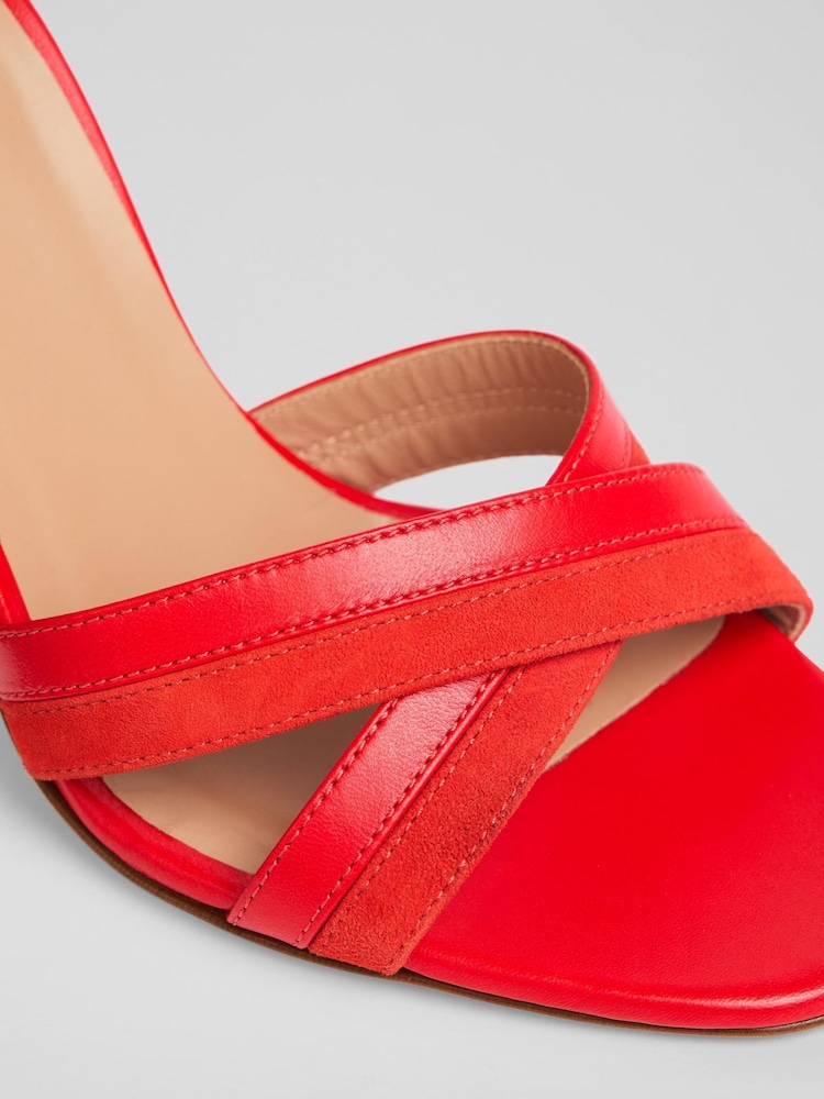 LK Bennett Red Lennon Suede & Nappa Colour Block Sandals - Image 3 of 3
